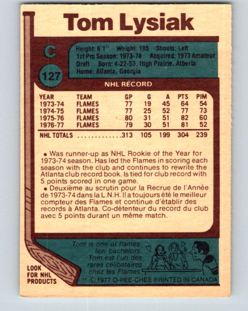 1977-78 O-Pee-Chee #127 Tom Lysiak  Atlanta Flames  V13787