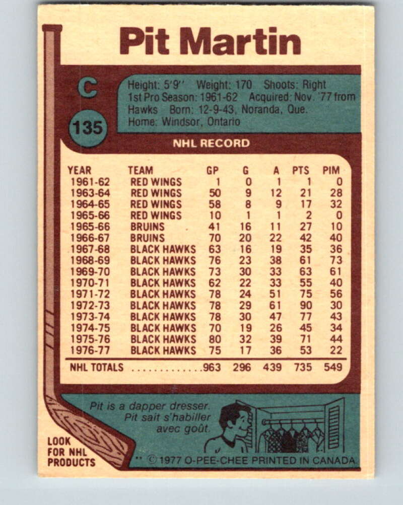 1977-78 O-Pee-Chee #135 Pit Martin  Vancouver Canucks  V13840