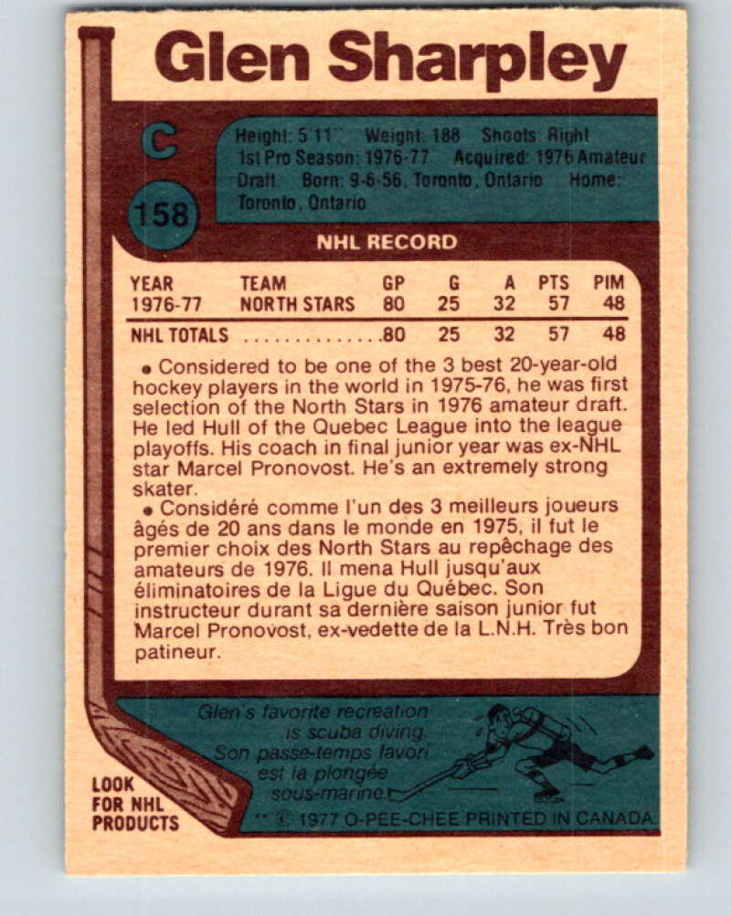 1977-78 O-Pee-Chee #158 Glen Sharpley  RC Rookie North Stars  V14016