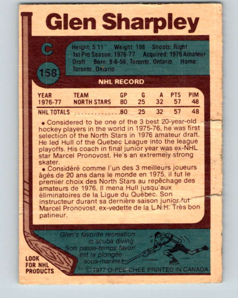 1977-78 O-Pee-Chee #158 Glen Sharpley  RC Rookie North Stars  V14017