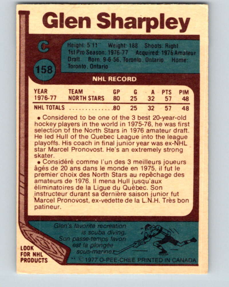 1977-78 O-Pee-Chee #158 Glen Sharpley  RC Rookie North Stars  V14018