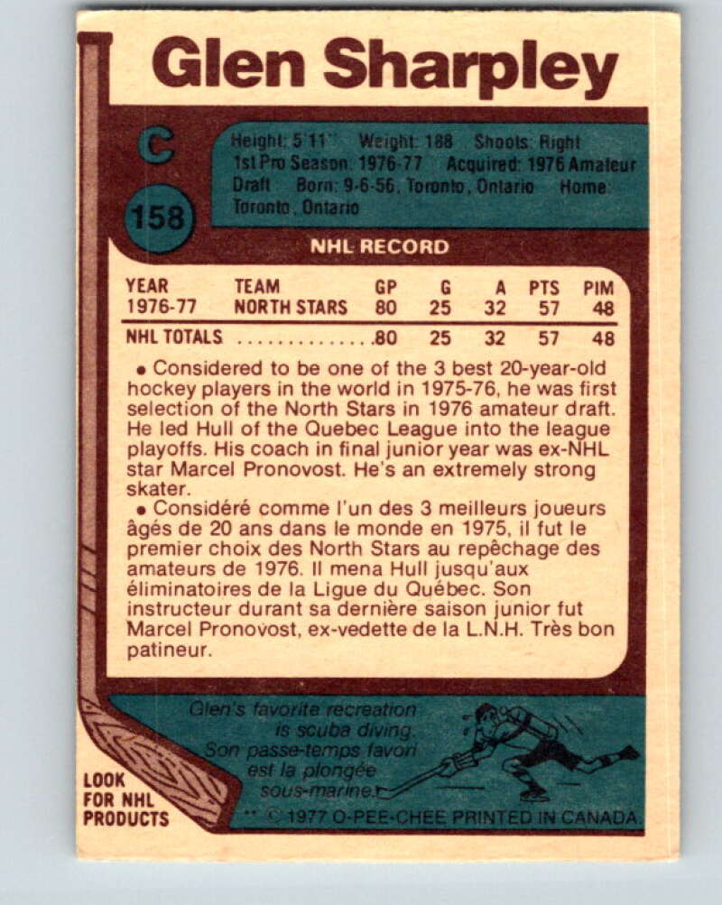 1977-78 O-Pee-Chee #158 Glen Sharpley  RC Rookie North Stars  V14019