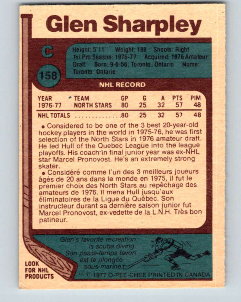1977-78 O-Pee-Chee #158 Glen Sharpley  RC Rookie North Stars  V14023