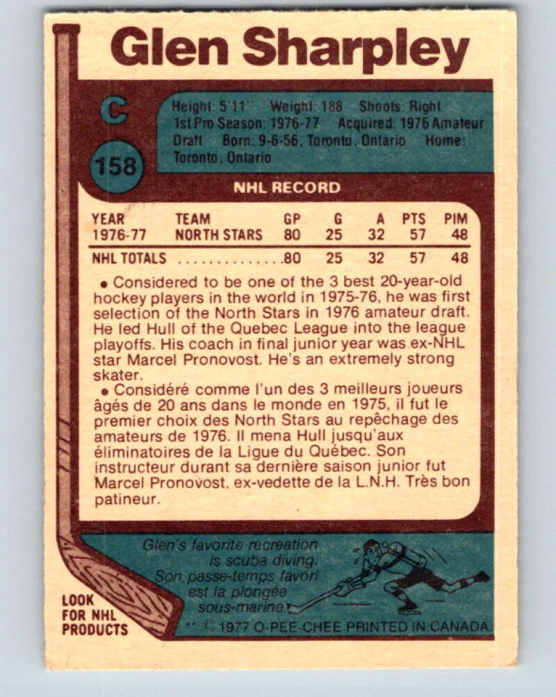 1977-78 O-Pee-Chee #158 Glen Sharpley  RC Rookie North Stars  V14024