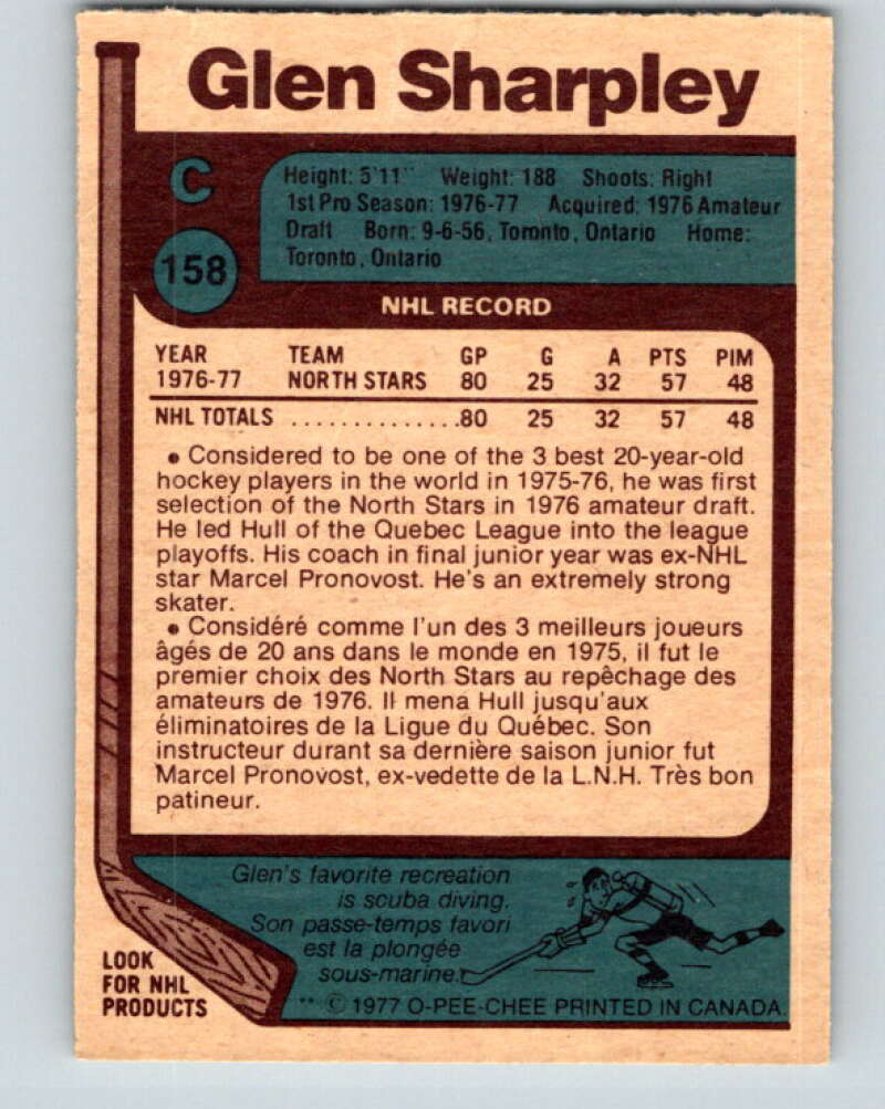 1977-78 O-Pee-Chee #158 Glen Sharpley  RC Rookie North Stars  V14025