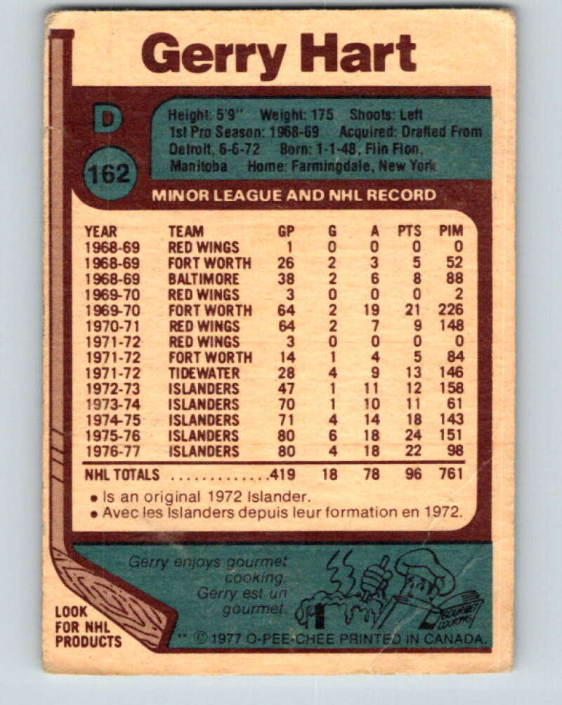 1977-78 O-Pee-Chee #162 Gerry Hart  New York Islanders  V14060