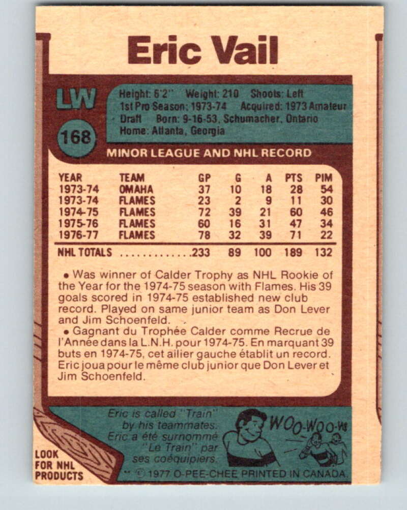 1977-78 O-Pee-Chee #168 Eric Vail  Atlanta Flames  V14102