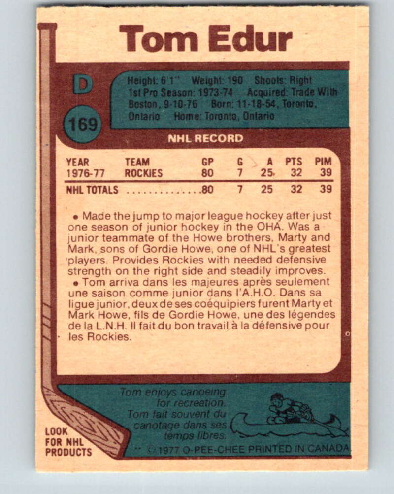 1977-78 O-Pee-Chee #169 Tom Edur  RC Rookie Colorado Rockies  V14106