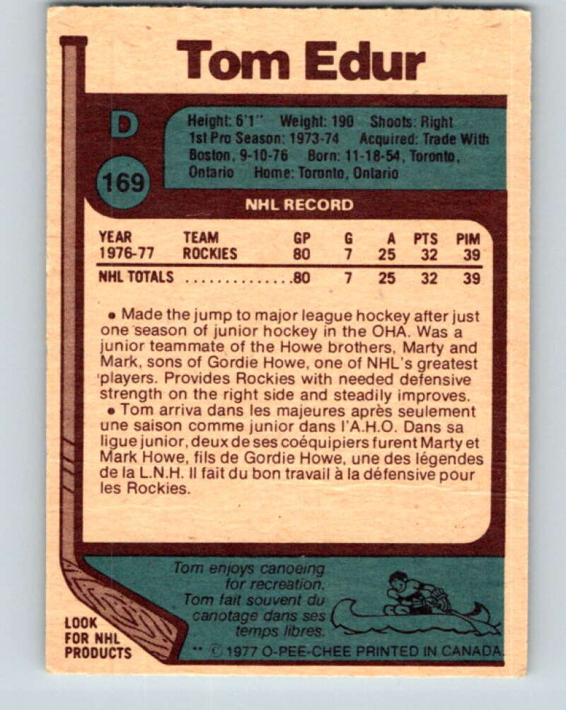 1977-78 O-Pee-Chee #169 Tom Edur  RC Rookie Colorado Rockies  V14107