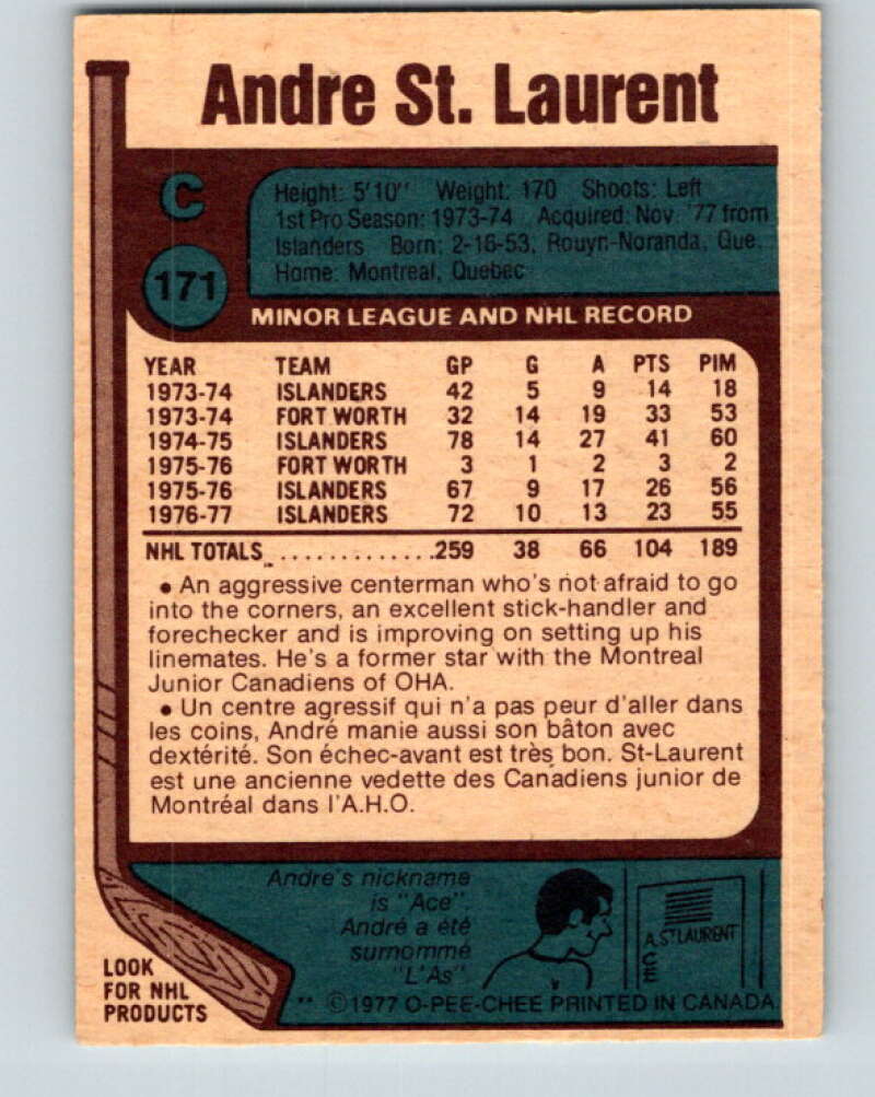 1977-78 O-Pee-Chee #171 Andre St. Laurent  Detroit Red Wings  V14126