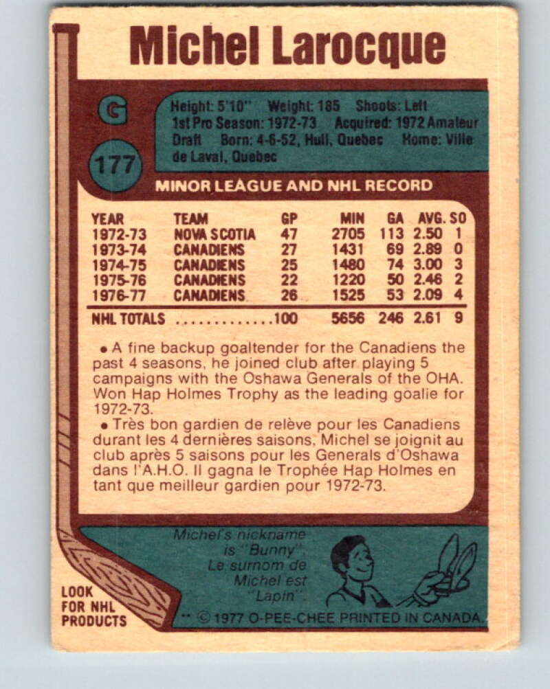 1977-78 O-Pee-Chee #177 Michel Larocque  Montreal Canadiens  V14179