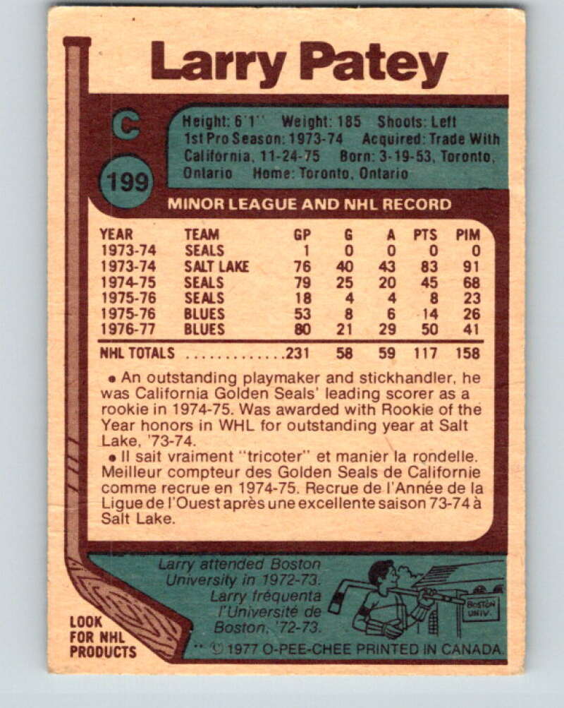 1977-78 O-Pee-Chee #199 Larry Patey  St. Louis Blues  V14341