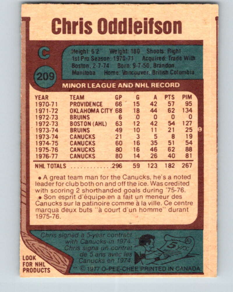 1977-78 O-Pee-Chee #209 Chris Oddleifson  Vancouver Canucks  V14406