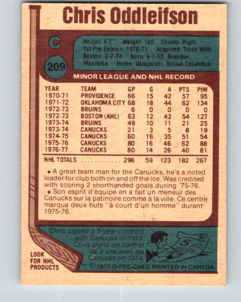 1977-78 O-Pee-Chee #209 Chris Oddleifson  Vancouver Canucks  V14407