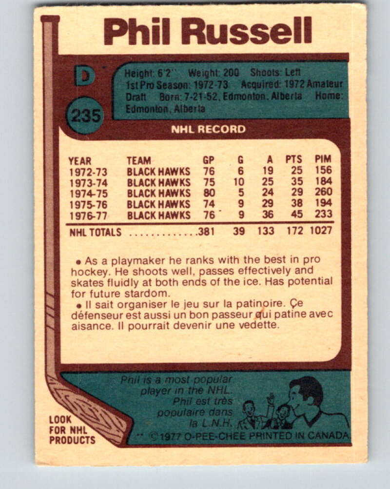 1977-78 O-Pee-Chee #235 Phil Russell  Chicago Blackhawks  V14600