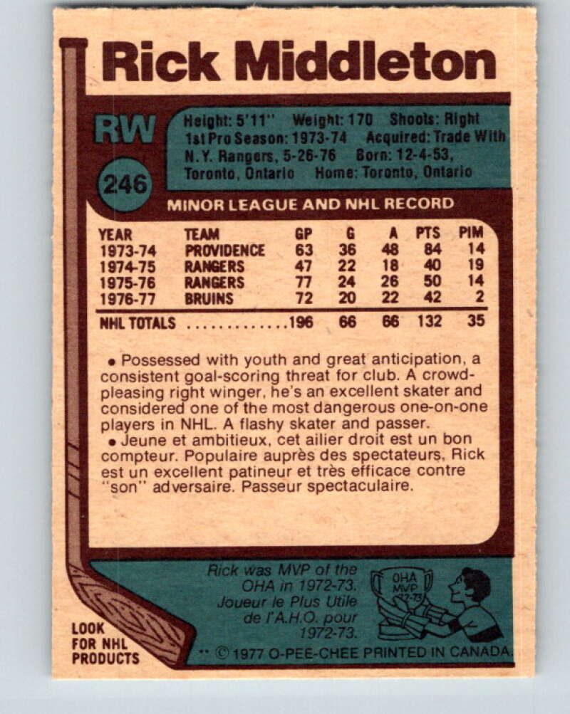 1977-78 O-Pee-Chee #246 Rick Middleton  Boston Bruins  V14688