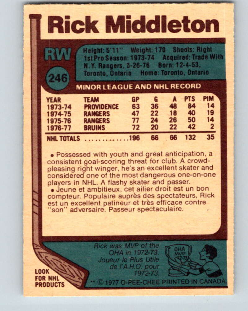 1977-78 O-Pee-Chee #246 Rick Middleton  Boston Bruins  V14689