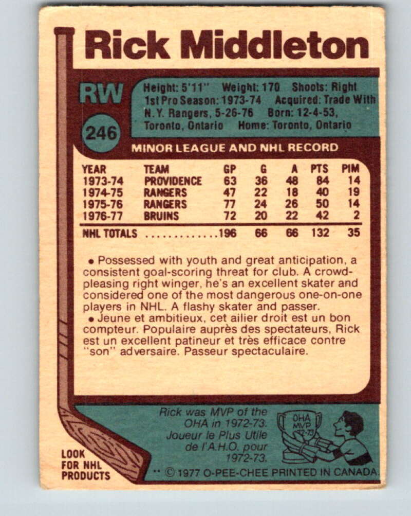 1977-78 O-Pee-Chee #246 Rick Middleton  Boston Bruins  V14691