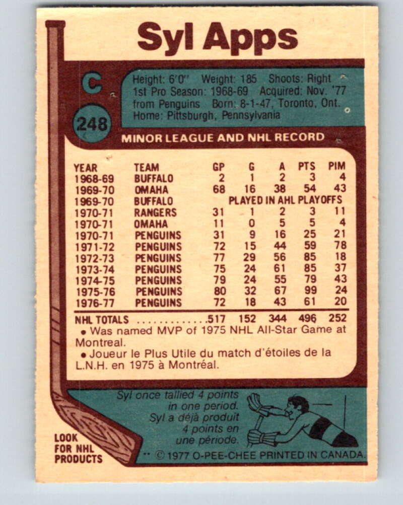 1977-78 O-Pee-Chee #248 Syl Apps Jr.  Los Angeles Kings  V14701