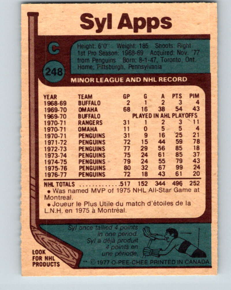 1977-78 O-Pee-Chee #248 Syl Apps Jr.  Los Angeles Kings  V14702