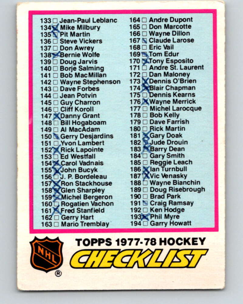 1977-78 O-Pee-Chee #249 Checklist   V14705