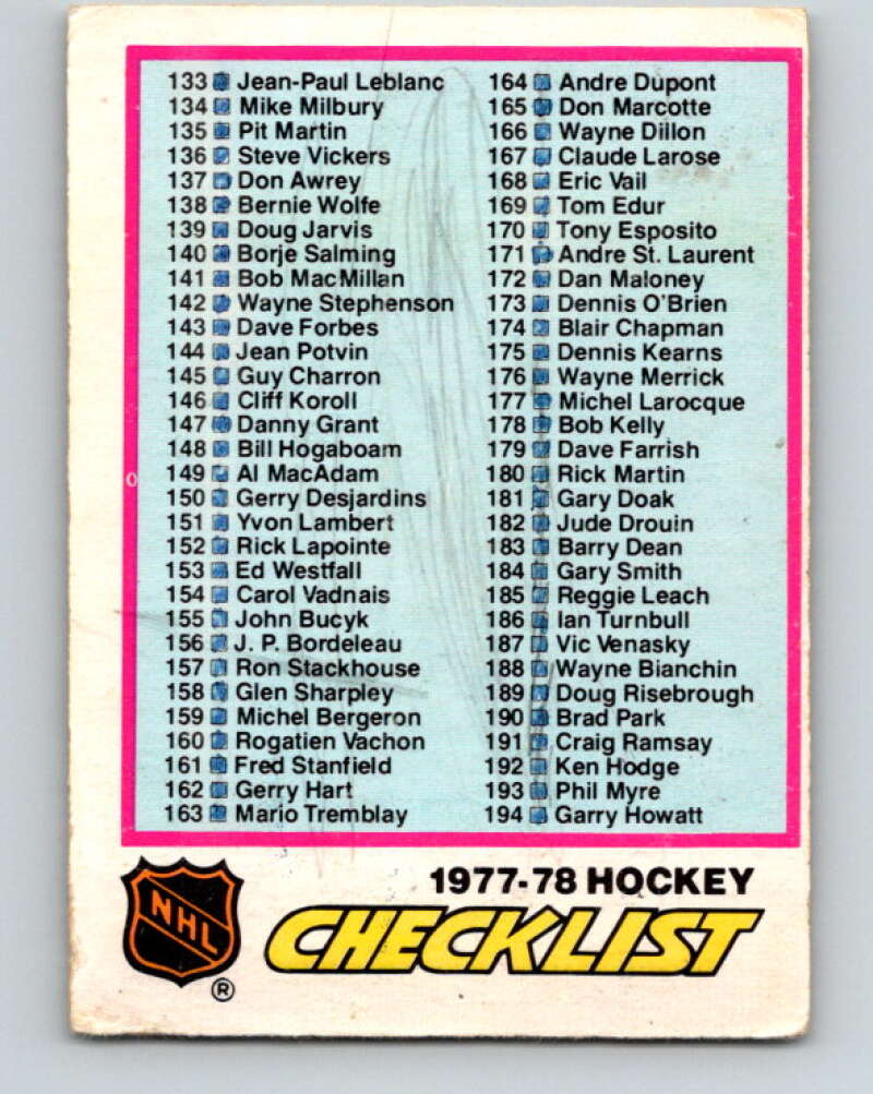 1977-78 O-Pee-Chee #249 Checklist   V14706