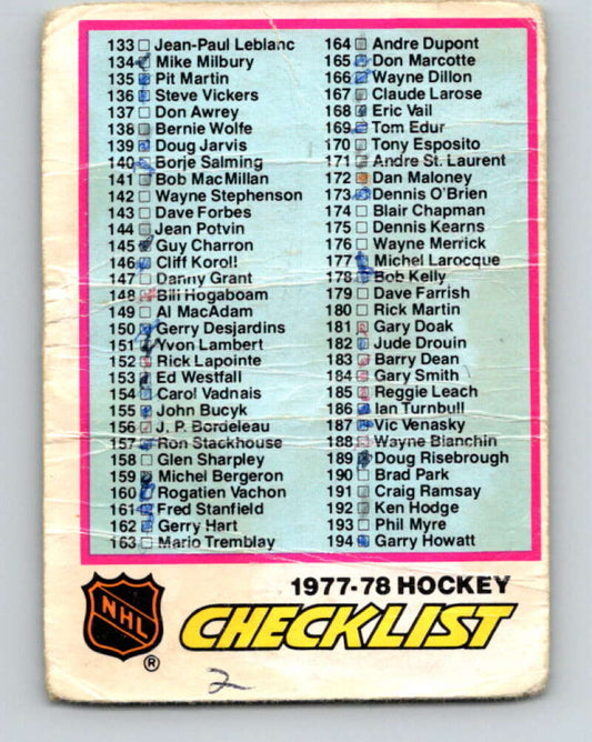 1977-78 O-Pee-Chee #249 Checklist   V14707