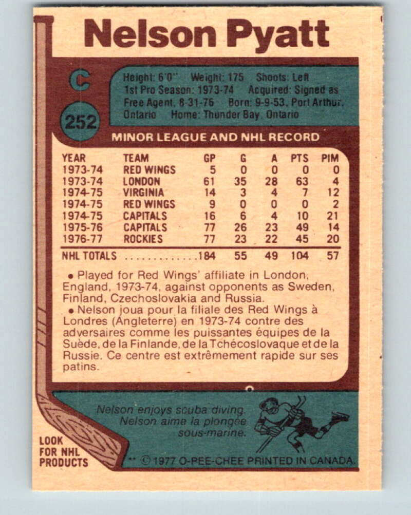 1977-78 O-Pee-Chee #252 Nelson Pyatt  Colorado Rockies  V14734