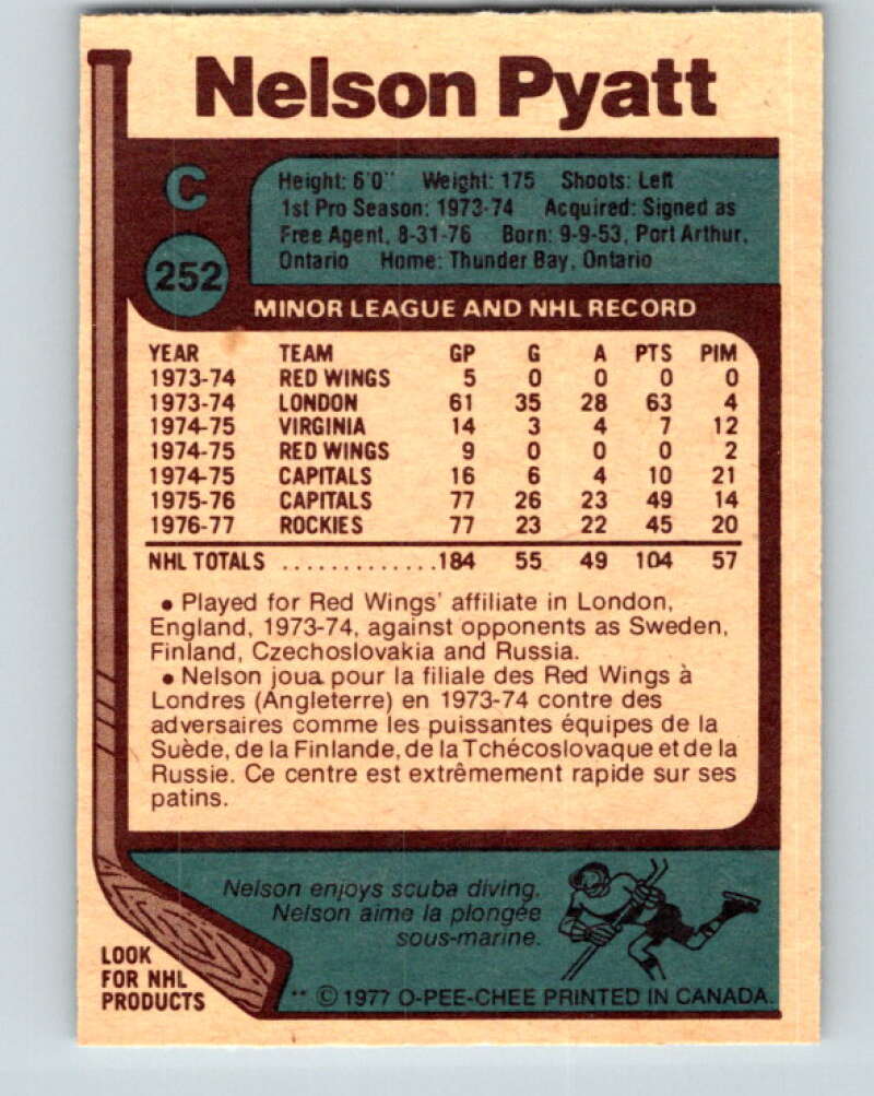 1977-78 O-Pee-Chee #252 Nelson Pyatt  Colorado Rockies  V14736