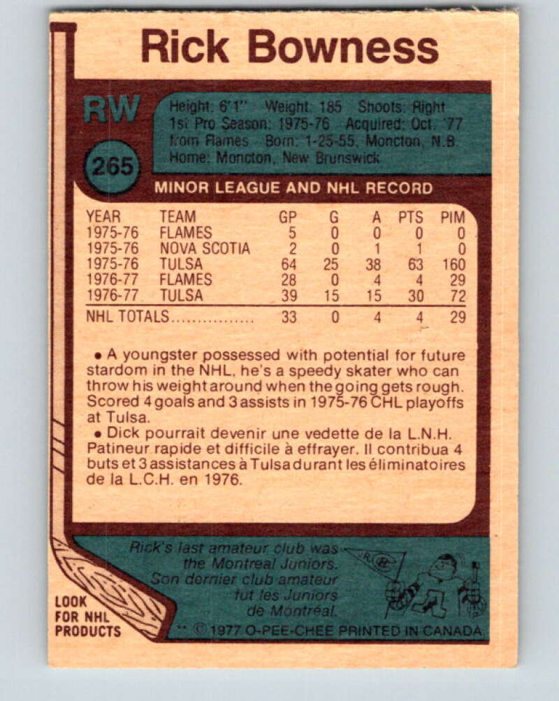 1977-78 O-Pee-Chee #265 Rick Bowness  RC Rookie Detroit Red Wings  V14820
