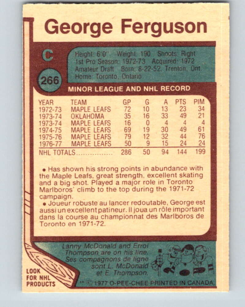 1977-78 O-Pee-Chee #266 George Ferguson  Toronto Maple Leafs  V14828