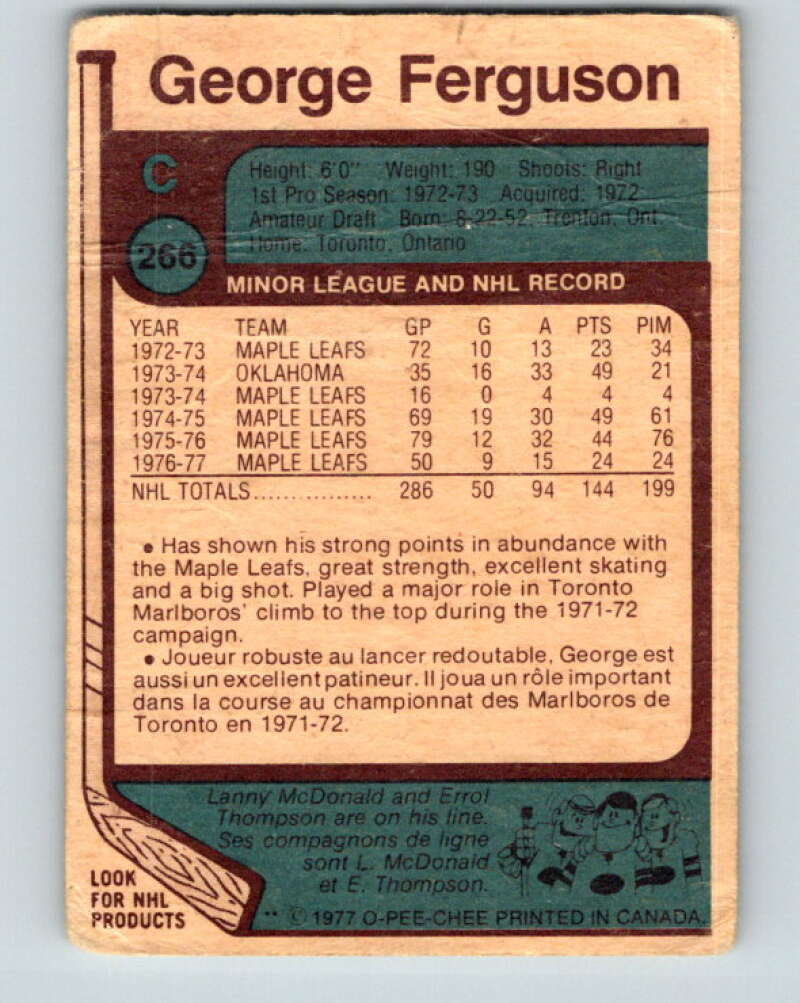 1977-78 O-Pee-Chee #266 George Ferguson  Toronto Maple Leafs  V14830