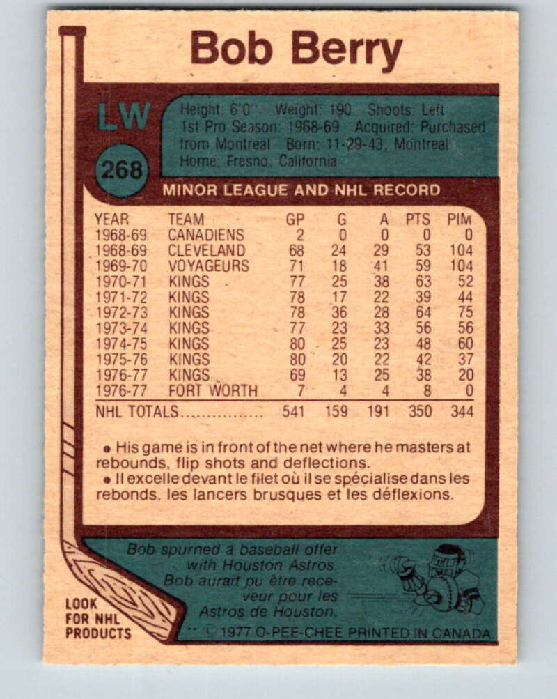 1977-78 O-Pee-Chee #268 Bob Berry  Los Angeles Kings  V14841