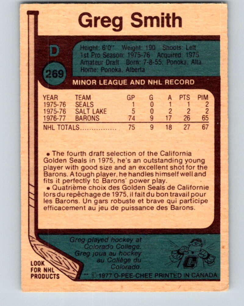 1977-78 O-Pee-Chee #269 Greg Smith  RC Rookie Cleveland Barons  V14846