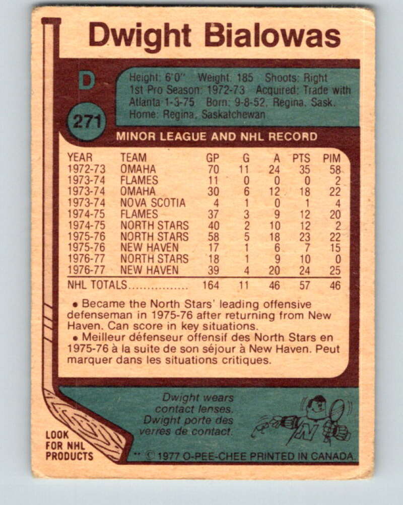 1977-78 O-Pee-Chee #271 Dwight Bialowas  Minnesota North Stars  V14865