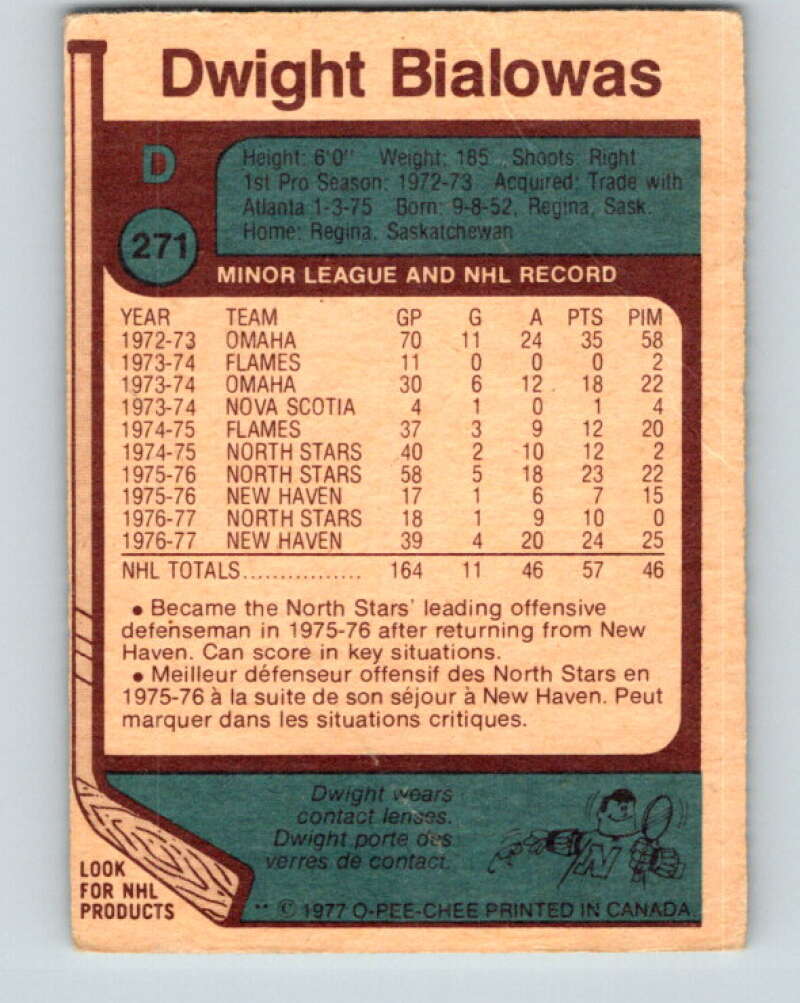 1977-78 O-Pee-Chee #271 Dwight Bialowas  Minnesota North Stars  V14866
