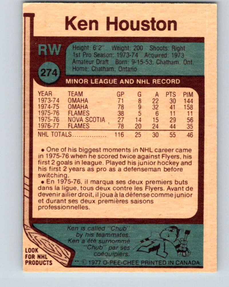 1977-78 O-Pee-Chee #274 Ken Houston  RC Rookie Atlanta Flames  V14882