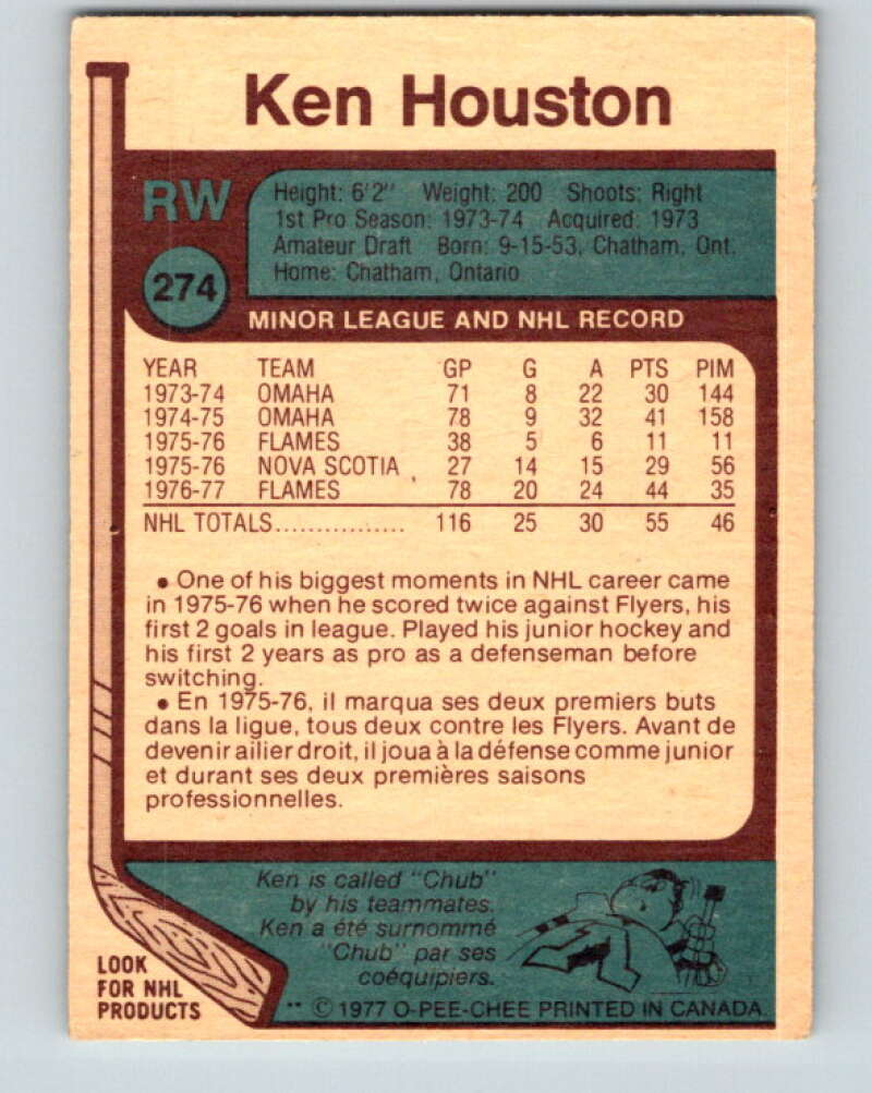 1977-78 O-Pee-Chee #274 Ken Houston  RC Rookie Atlanta Flames  V14890