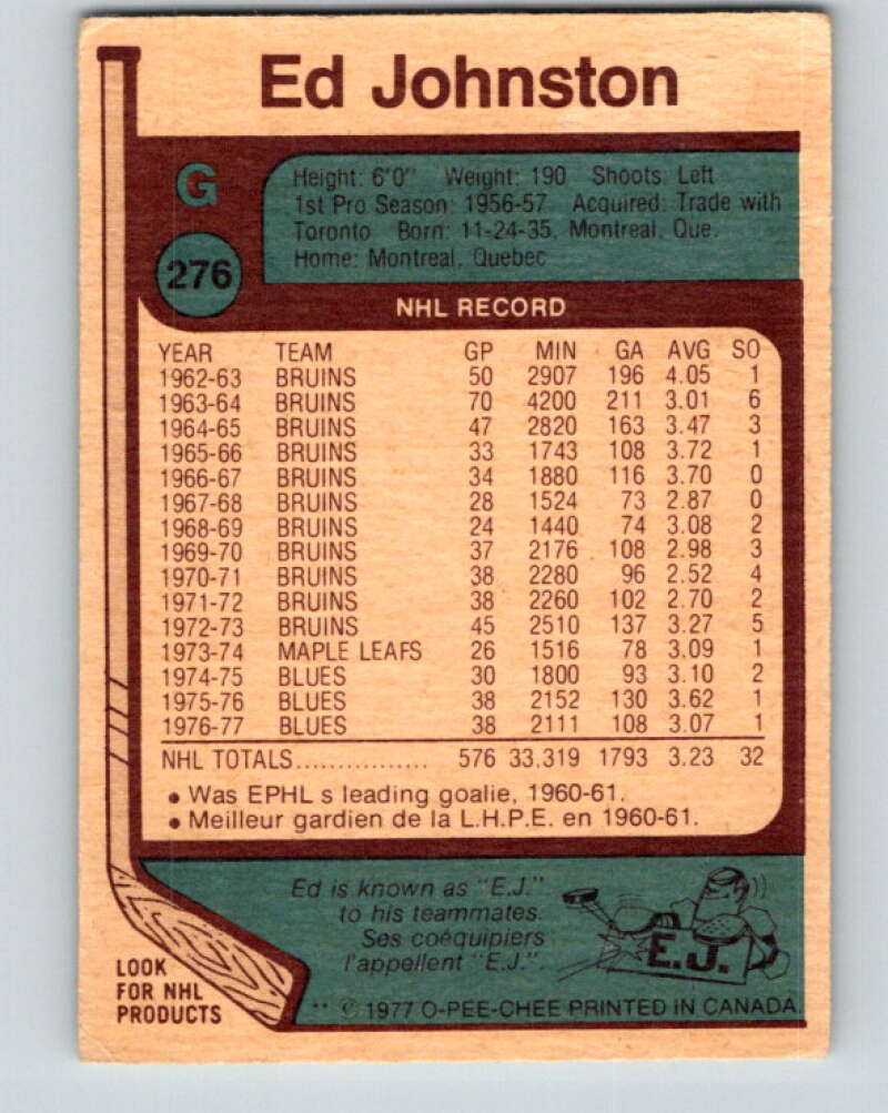 1977-78 O-Pee-Chee #276 Ed Johnston  St. Louis Blues  V14898