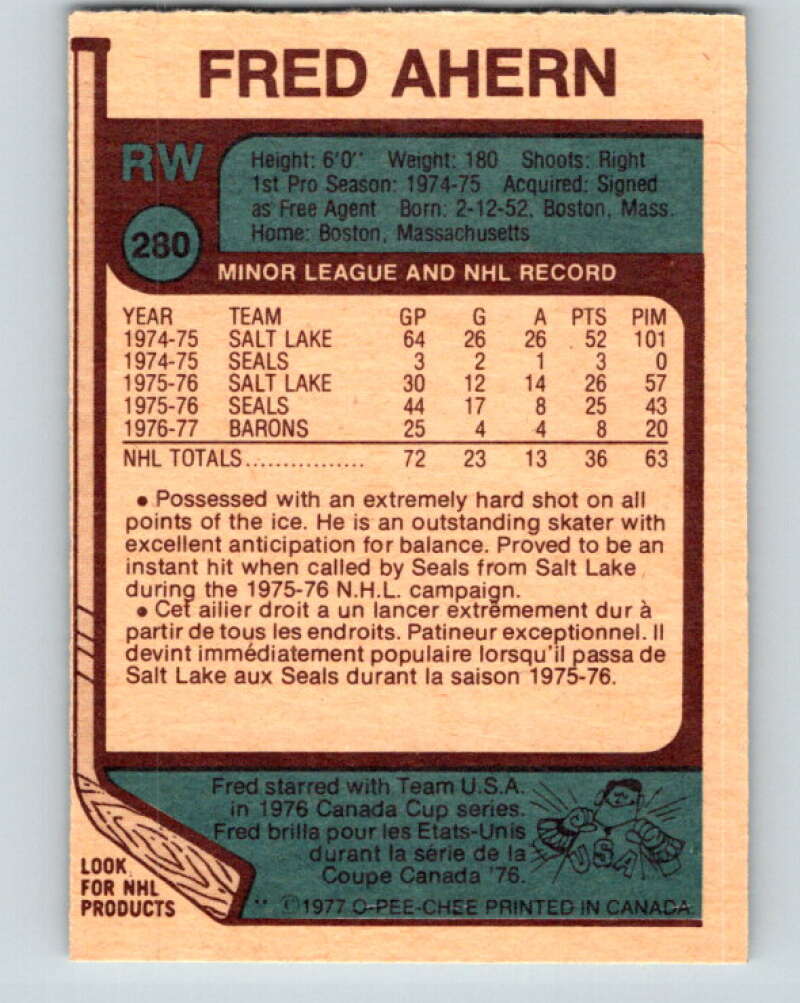 1977-78 O-Pee-Chee #280 Fred Ahern  Cleveland Barons  V14919