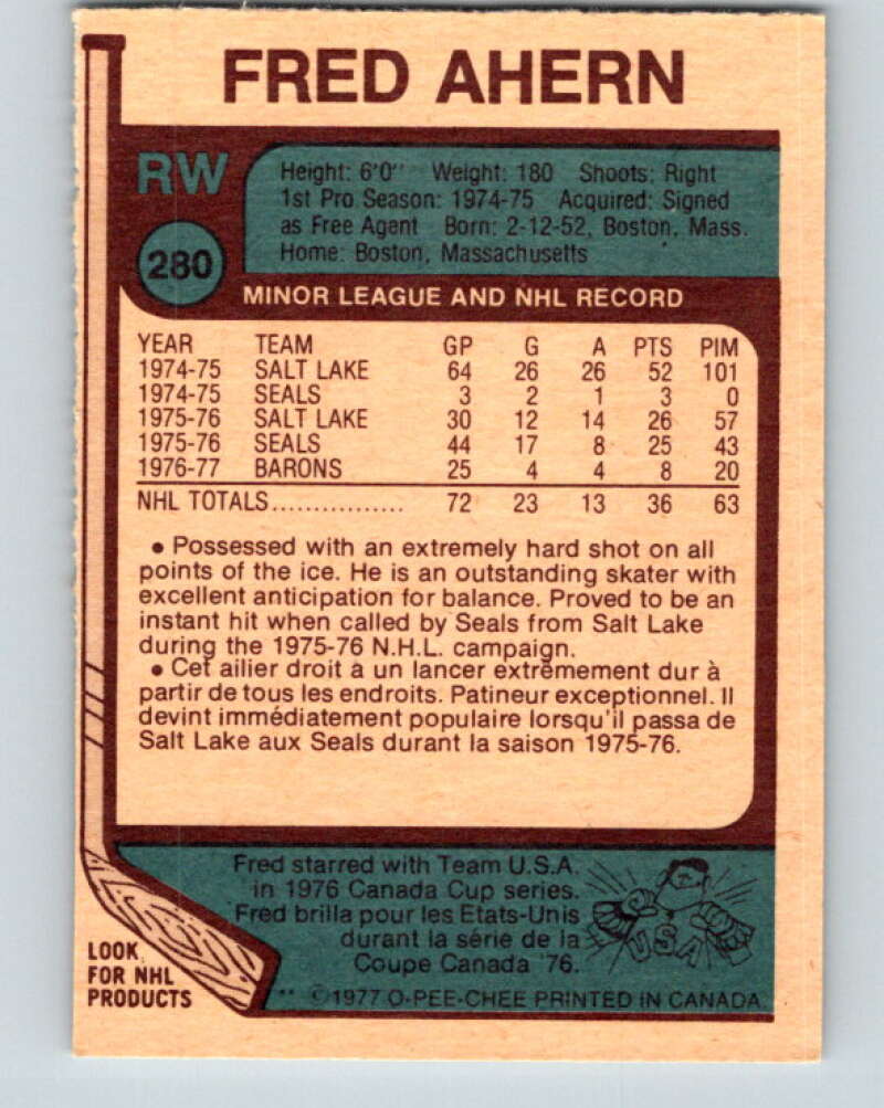 1977-78 O-Pee-Chee #280 Fred Ahern  Cleveland Barons  V14921