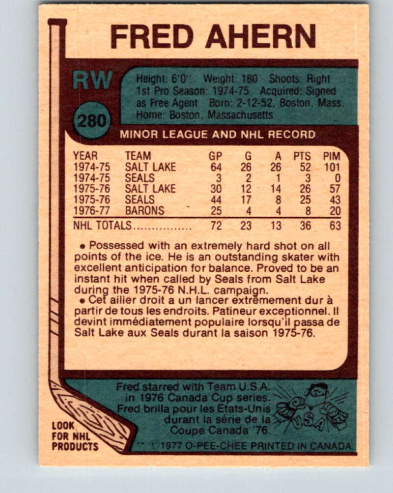 1977-78 O-Pee-Chee #280 Fred Ahern  Cleveland Barons  V14923