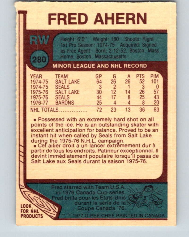 1977-78 O-Pee-Chee #280 Fred Ahern  Cleveland Barons  V14924