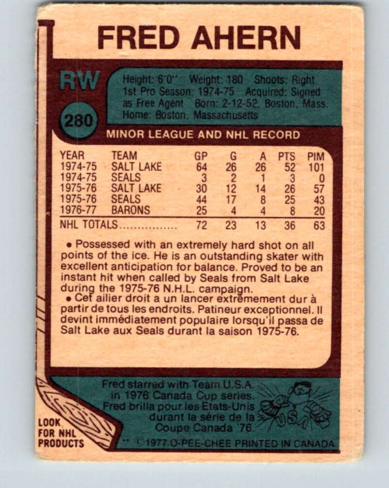 1977-78 O-Pee-Chee #280 Fred Ahern  Cleveland Barons  V14929