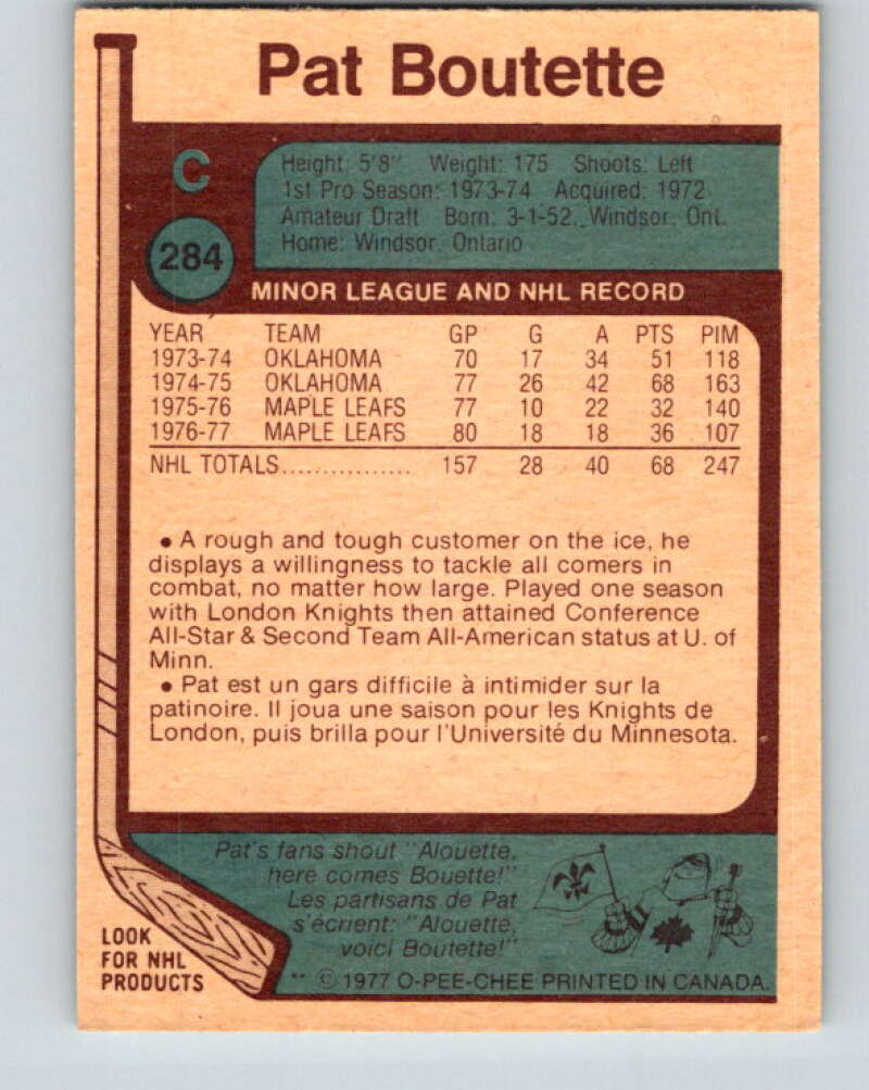 1977-78 O-Pee-Chee #284 Pat Boutette  Toronto Maple Leafs  V14954