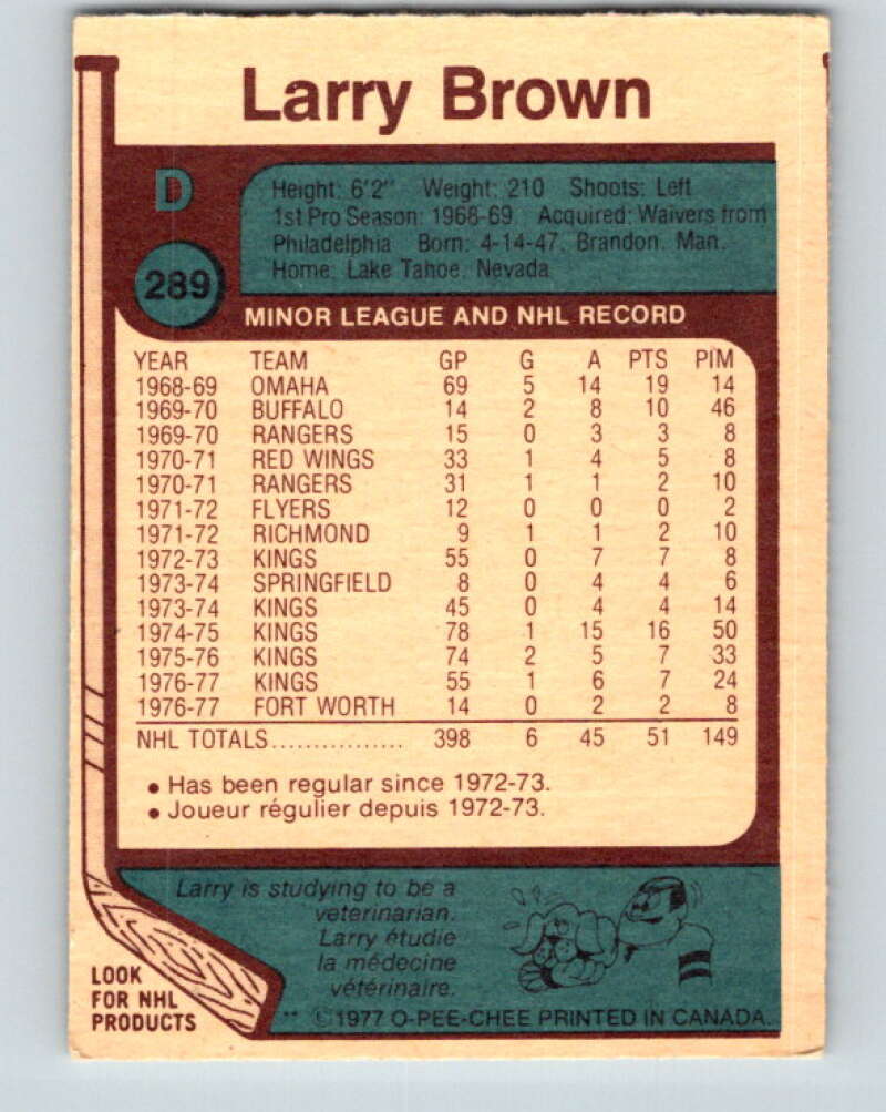 1977-78 O-Pee-Chee #289 Larry Brown  Los Angeles Kings  V15000