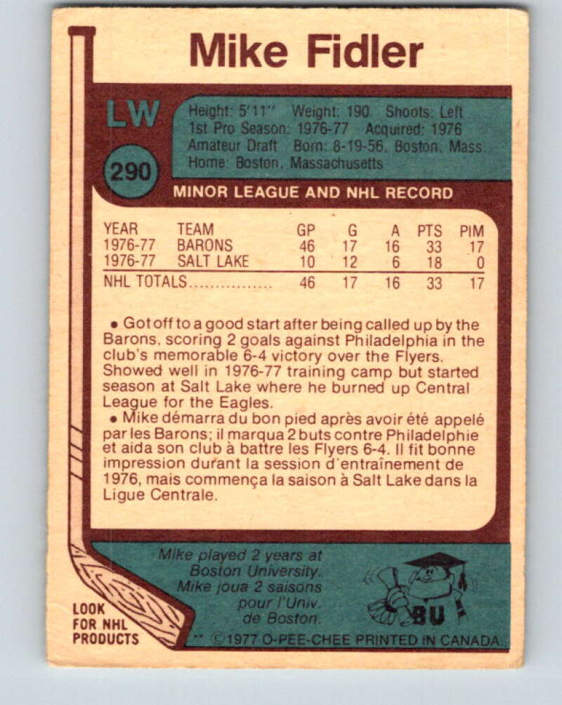 1977-78 O-Pee-Chee #290 Mike Fidler  RC Rookie Cleveland Barons  V15004