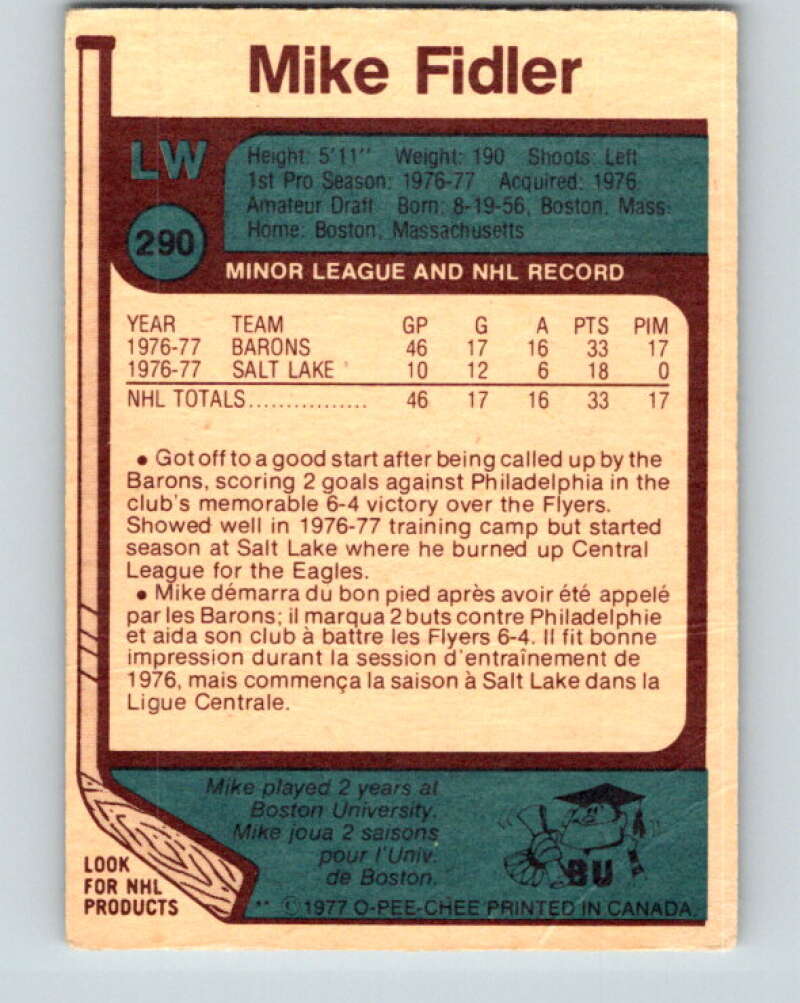 1977-78 O-Pee-Chee #290 Mike Fidler  RC Rookie Cleveland Barons  V15005