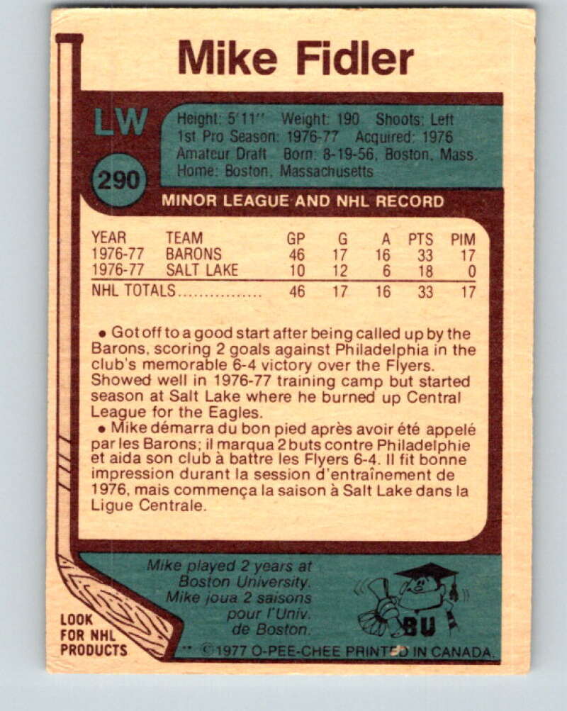 1977-78 O-Pee-Chee #290 Mike Fidler  RC Rookie Cleveland Barons  V15006