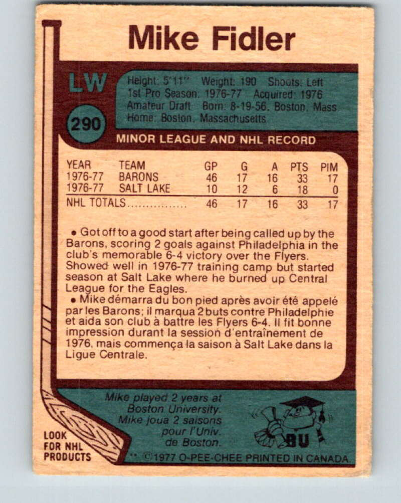 1977-78 O-Pee-Chee #290 Mike Fidler  RC Rookie Cleveland Barons  V15008